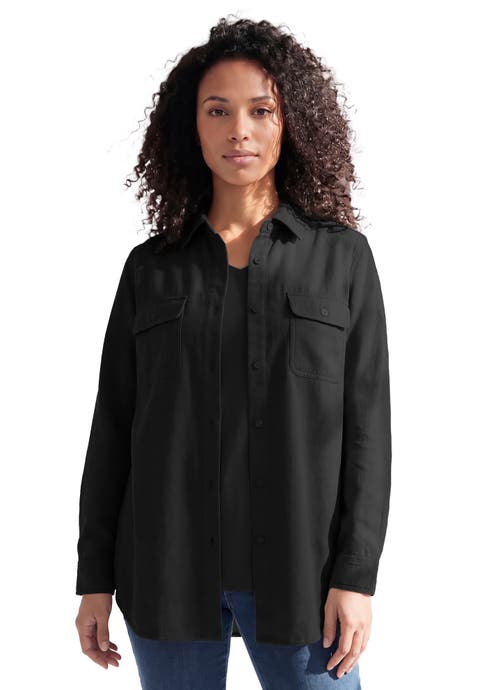 Faux Suede Button Front Shirt