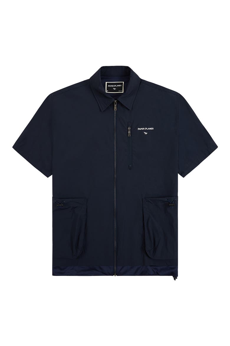 Planes Short Sleeve Zip-Up Shirt, Main, color, NAVY