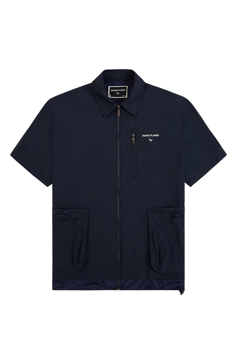 PAPER PLANES Planes Short Sleeve Zip-Up Shirt, Main, color, Navy