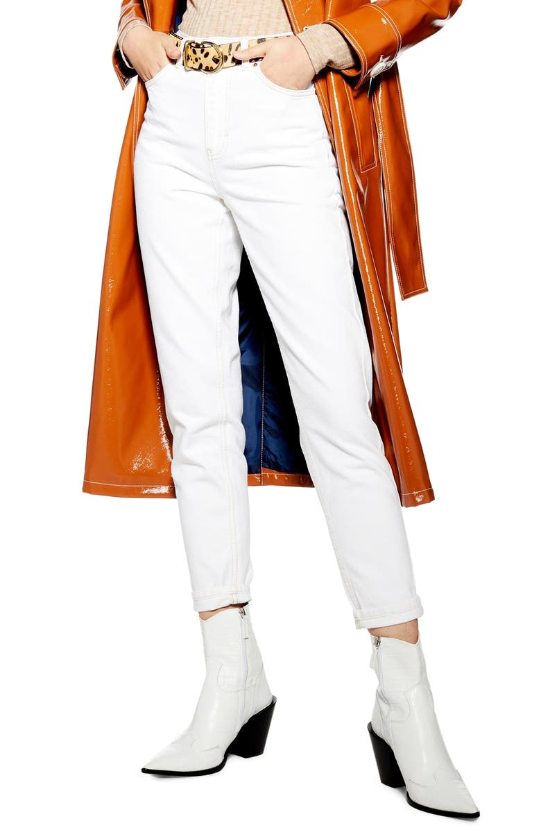 Topshop High Waist Mom Jeans, Main, color, White
