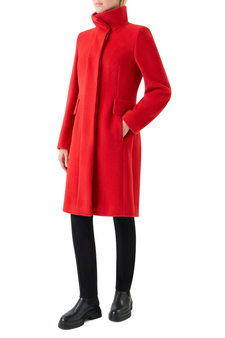 Stand Collar Wool Blend Fleece Coat, Alternate, color, 006 RED