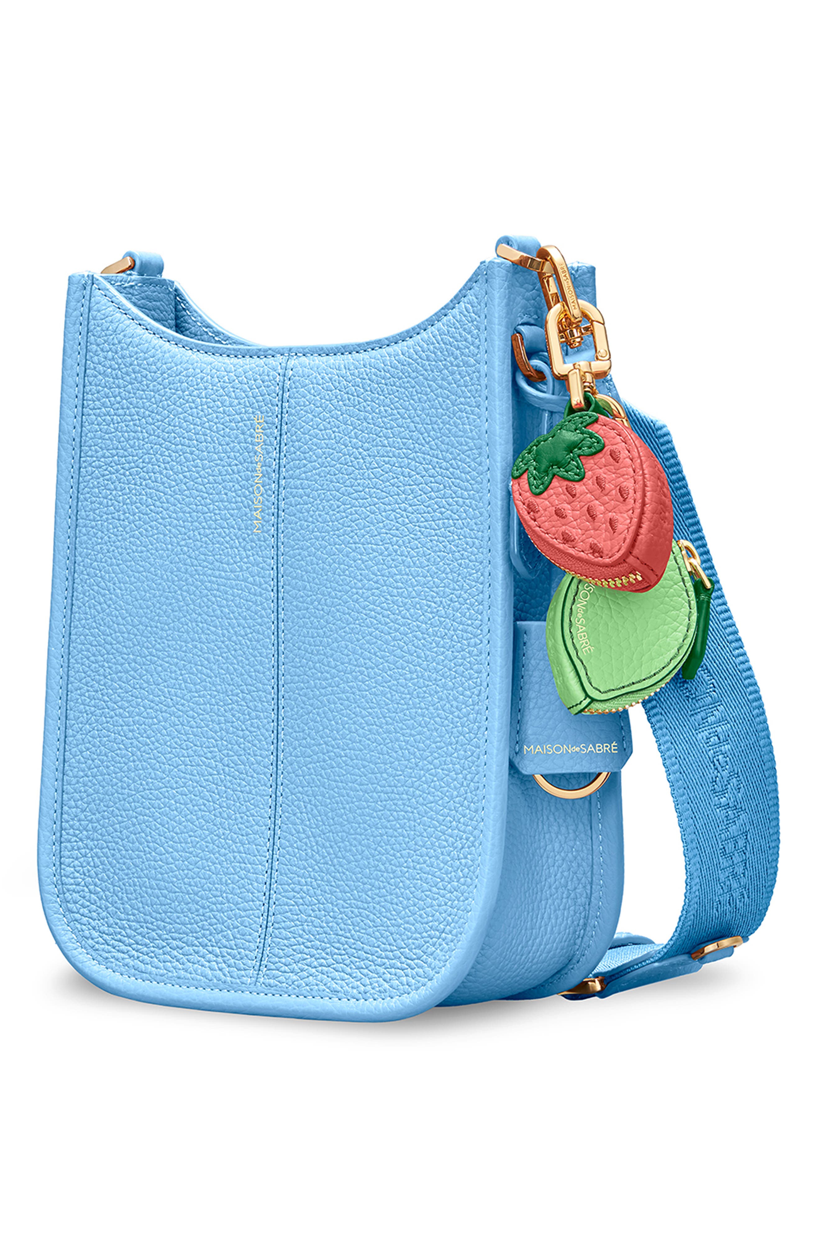 Leather Mini Saddle Bag, Alternate, color, Sky Blue