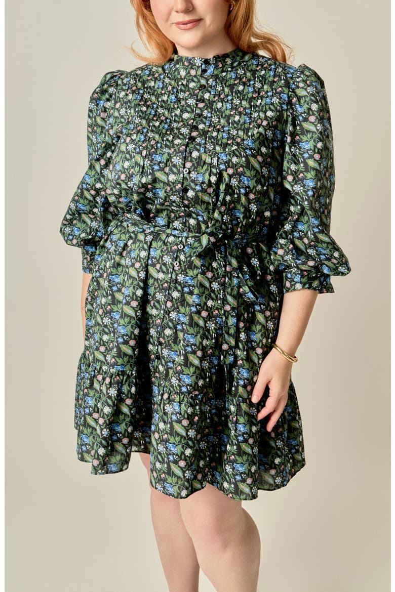 Floral Print Pintuck Smock Minidress, Alternate, color, BLACK MULTI