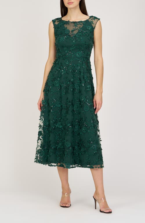 Js Collections Viviana Embroidered Sequin Floral Cocktail Midi Dress In Green