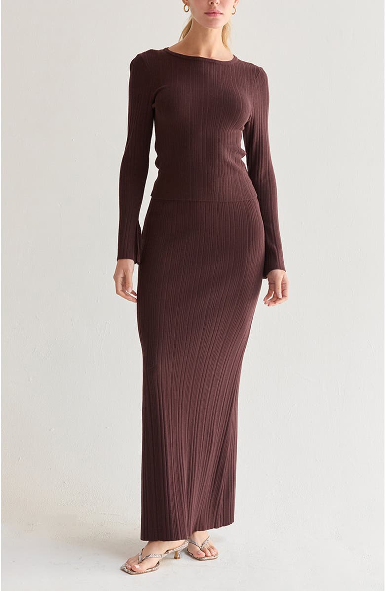 CRESCENT Ribbed Knit Maxi Skirt, Alternate, color, Espresso