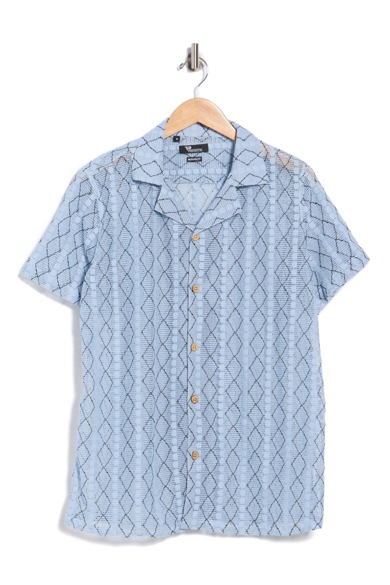 Modern Fit Textured Camp Shirt, Alternate, color, BLUE