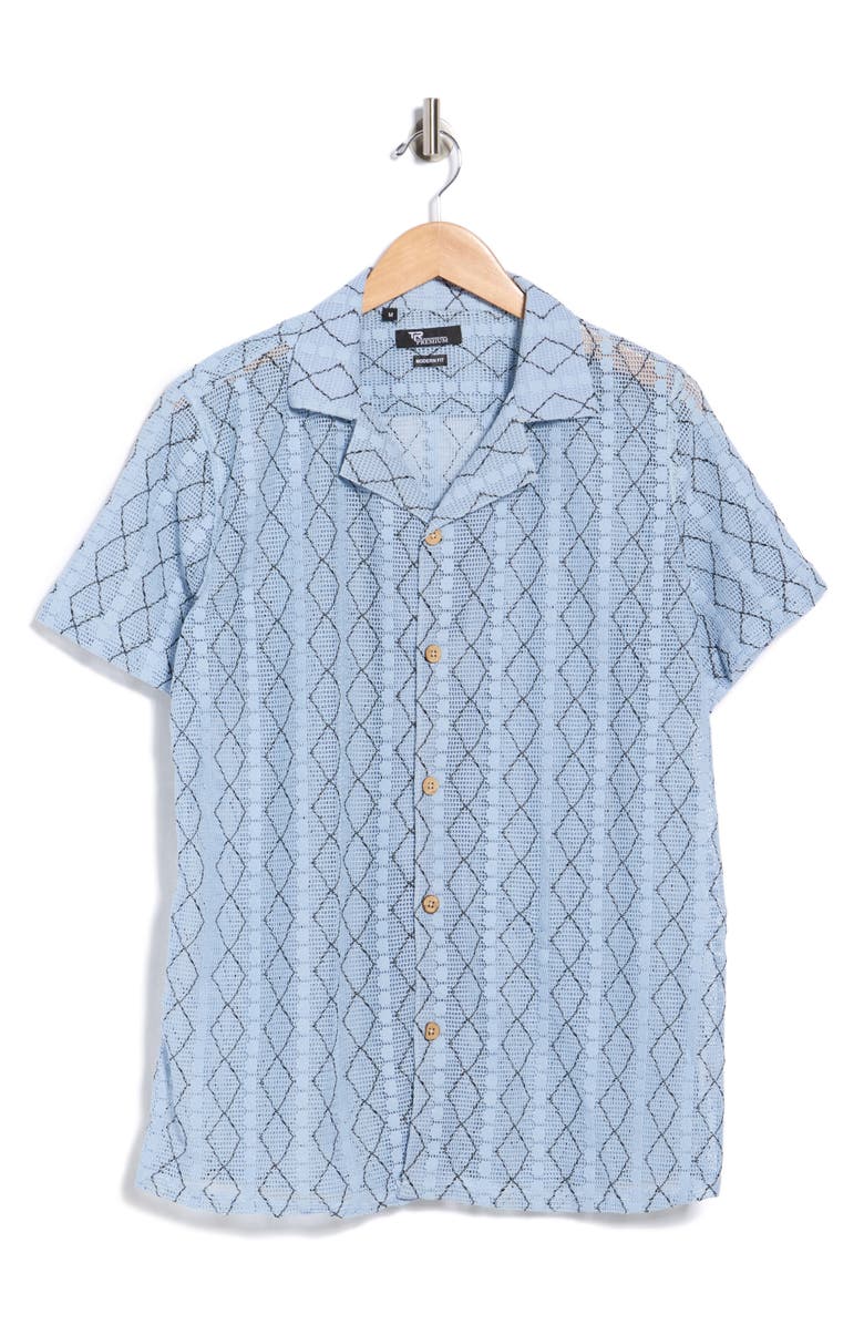 T.R. PREMIUM Modern Fit Textured Camp Shirt, Main, color, Blue
