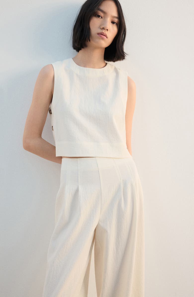 MANGO Pleated Straight Leg Pants, Alternate, color, Ecru