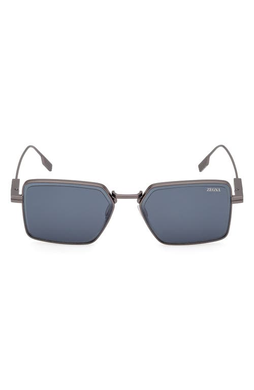 Zegna 56mm Rectangular Polarized Sunglasses In Blue