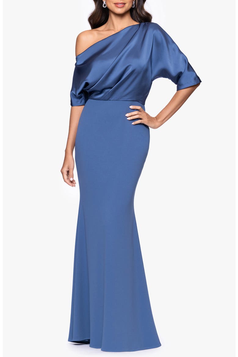 Scuba Crepe Satin One-Shoulder Gown, Main, color, SLATE