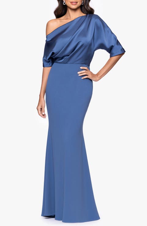 Scuba Crepe Satin One-Shoulder Gown
