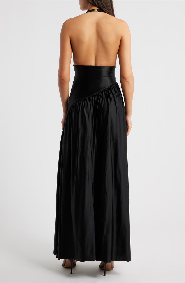 Delfi Collective Rae Halter Gown, Alternate, color, Black