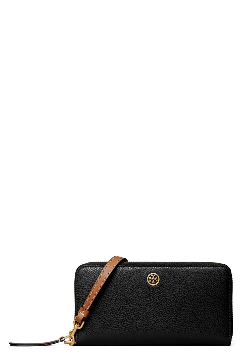 Robinson Pebble Leather Zip Around Continental Wallet, Main, color, BLACK
