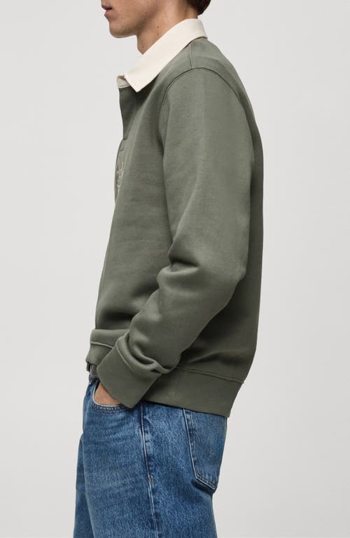 Mango Men's Front Text Polo Sweatshirt In Green