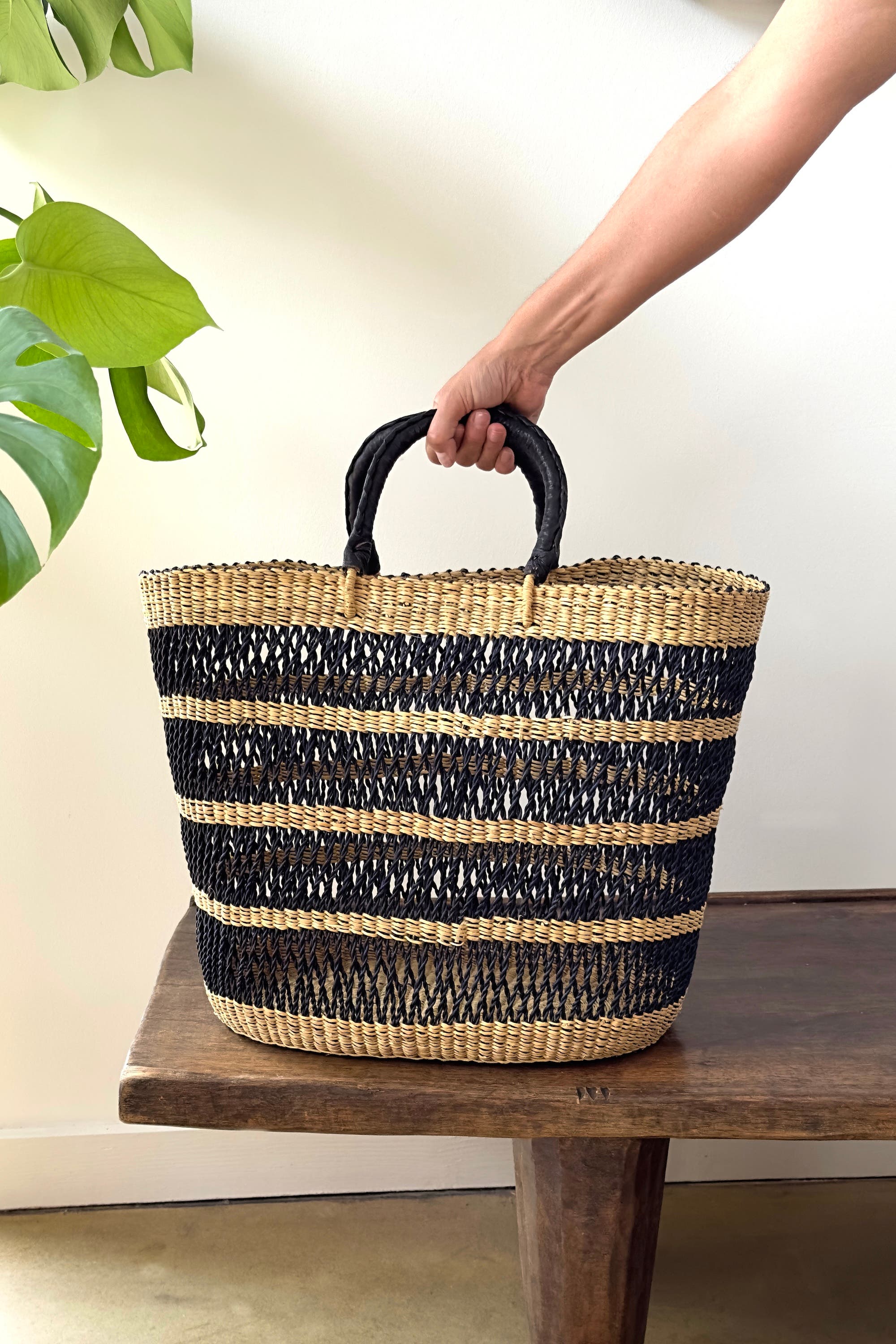 Mbare String Basket Tote, Alternate, color, Natural W/ Black
