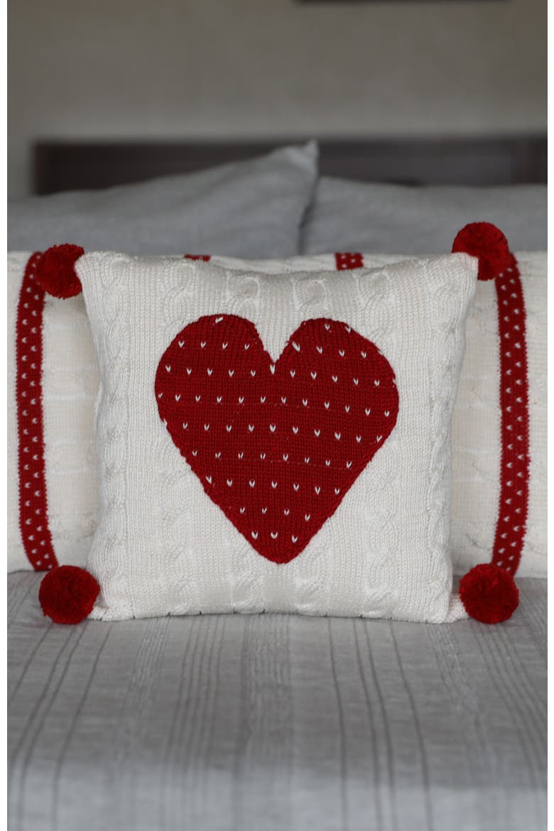 10" Cable-Knit Heart Pillow, Alternate, color, Red