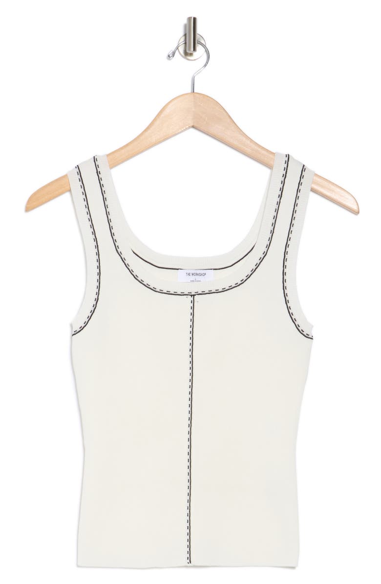 Blu Pepper Contrast Stitch Scoop Neck Sweater Tank, Alternate, color, White