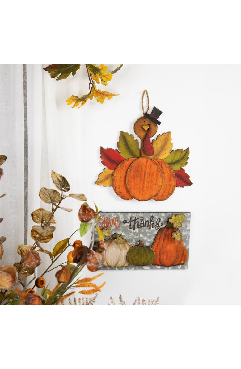Northlight Layered Gourds "Give Thanks" 2-D Fall Harvest Hanging Wall Sign - 16.5", Alternate, color, Orange