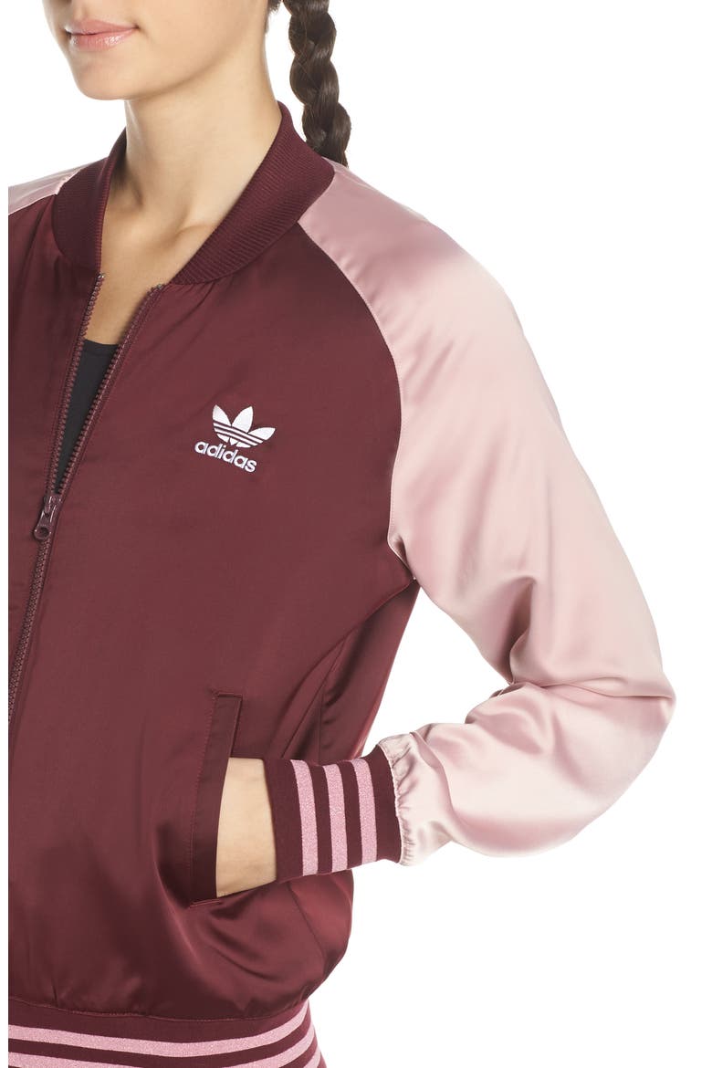 Two-Tone Satin Bomber Track Jacket, Alternate, color, MAROON/ PINK SPIRIT