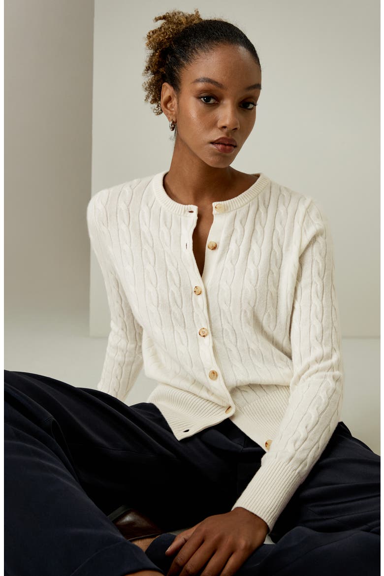 Women's Baby Cashmere Cable-Knit Cardigan, Alternate, color, White