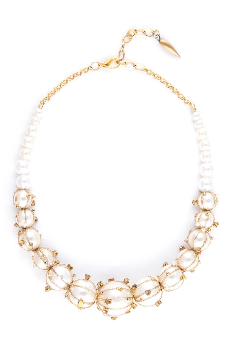 Czar Imitation Pearl Embellished Necklace, Main, color, IVORY