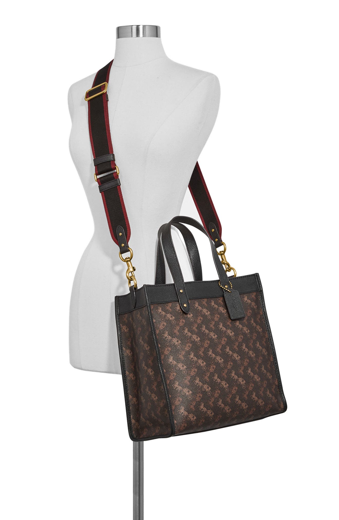Horse & Carriage Coated Canvas Tote, Alternate, color, BRASS/ BLACK BROWN