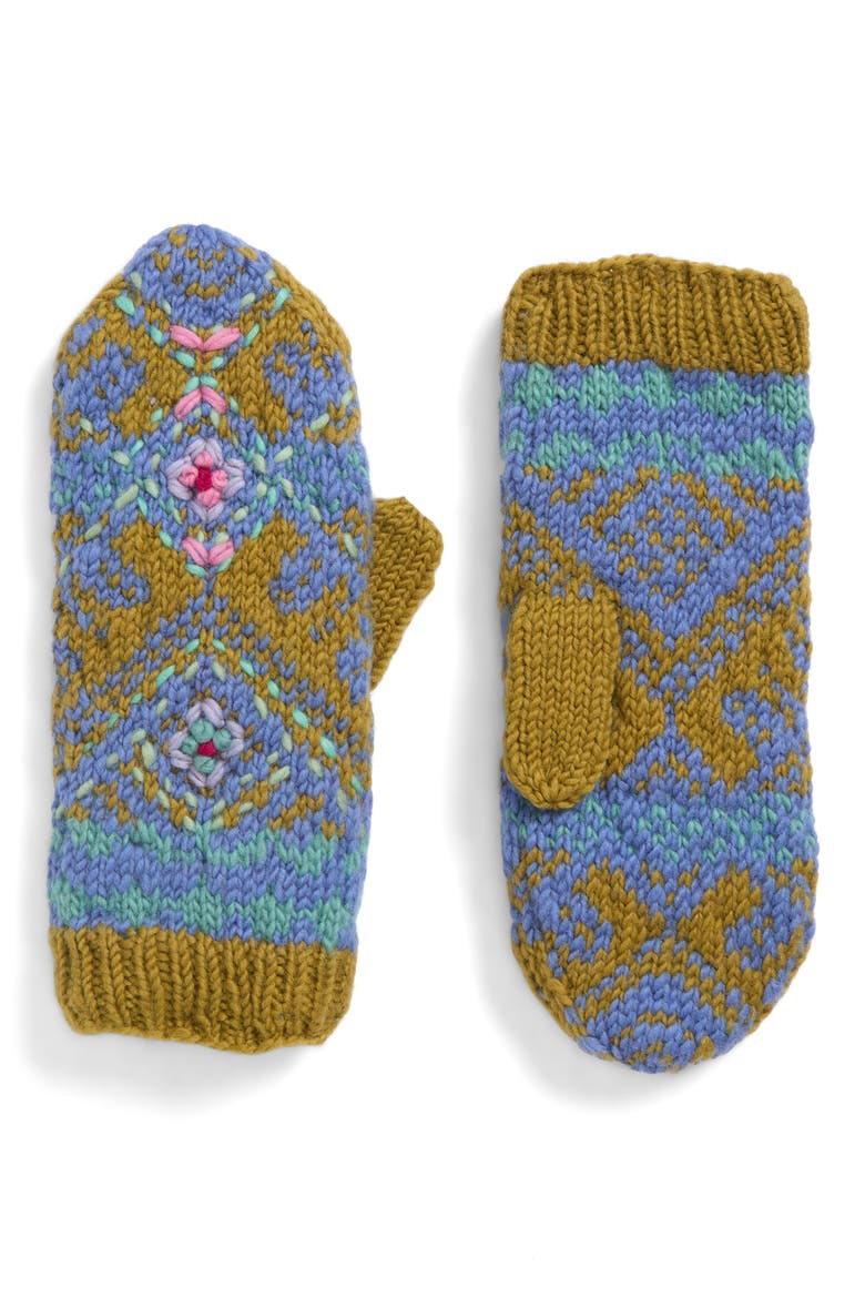 Ingrid Hand Knit Wool Mittens, Main, color, GREEN