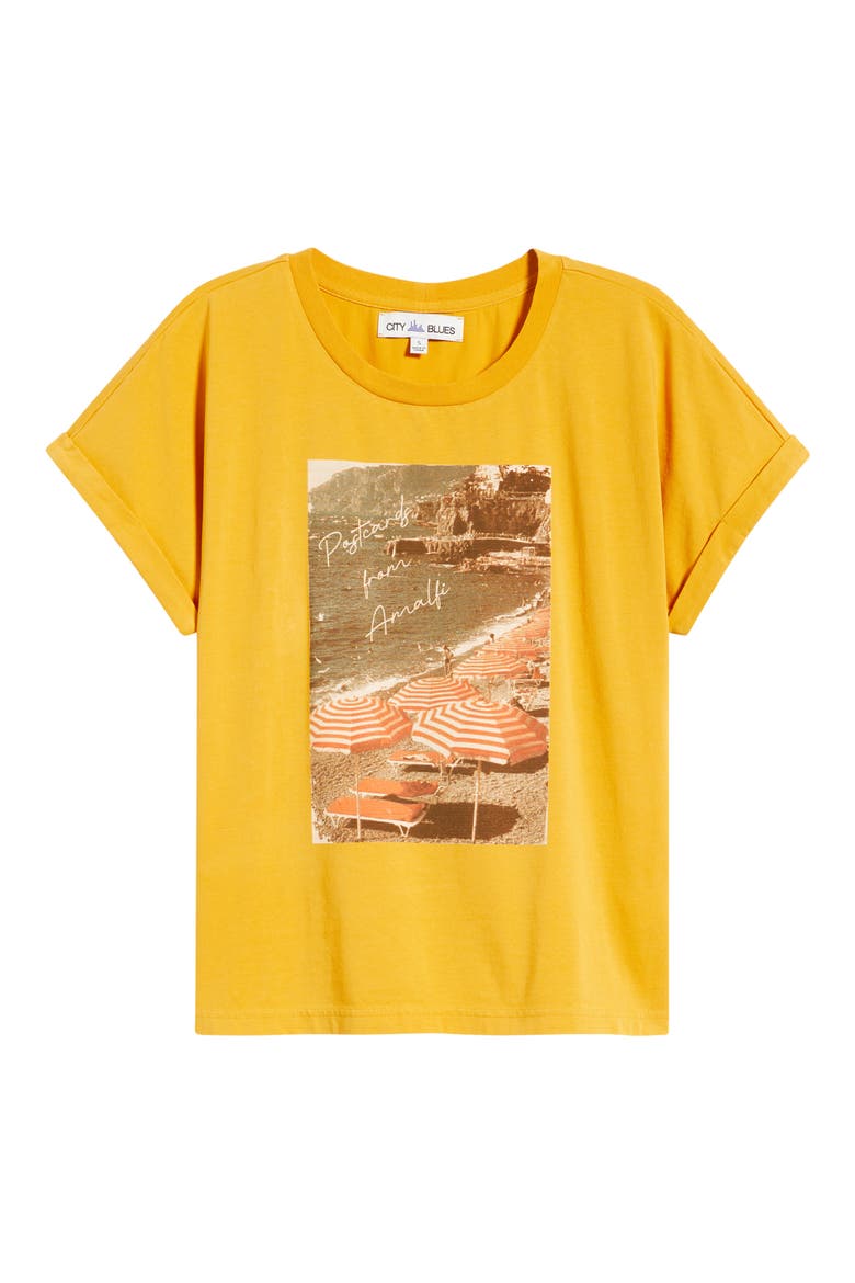 Cuffed Stretch Cotton Graphic T-Shirt, Alternate, color, MUSTARD