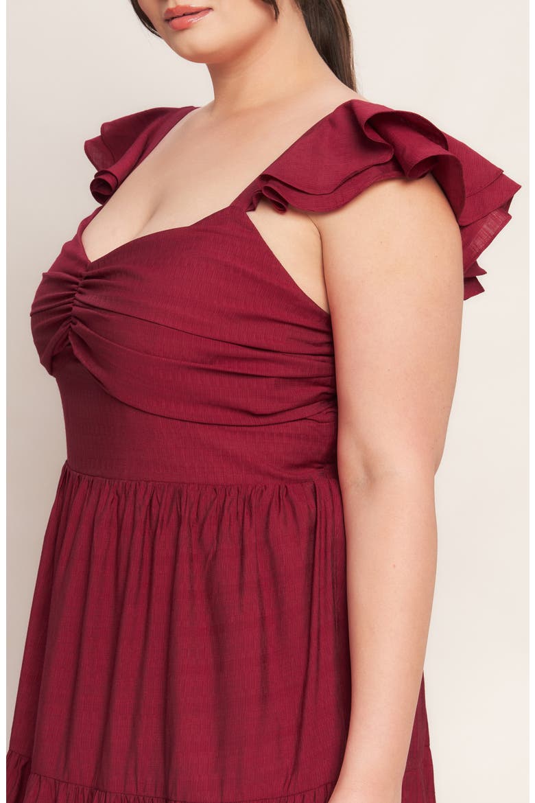 Flutter Cap Sleeve Tiered Maxi Dress, Alternate, color, DEEP RED