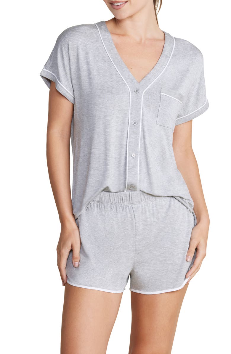 Barefoot Dreams<sup>®</sup> Malibu Collection<sup>®</sup> Soft Jersey Piped Pajamas, Alternate, color, Heather Gray-White