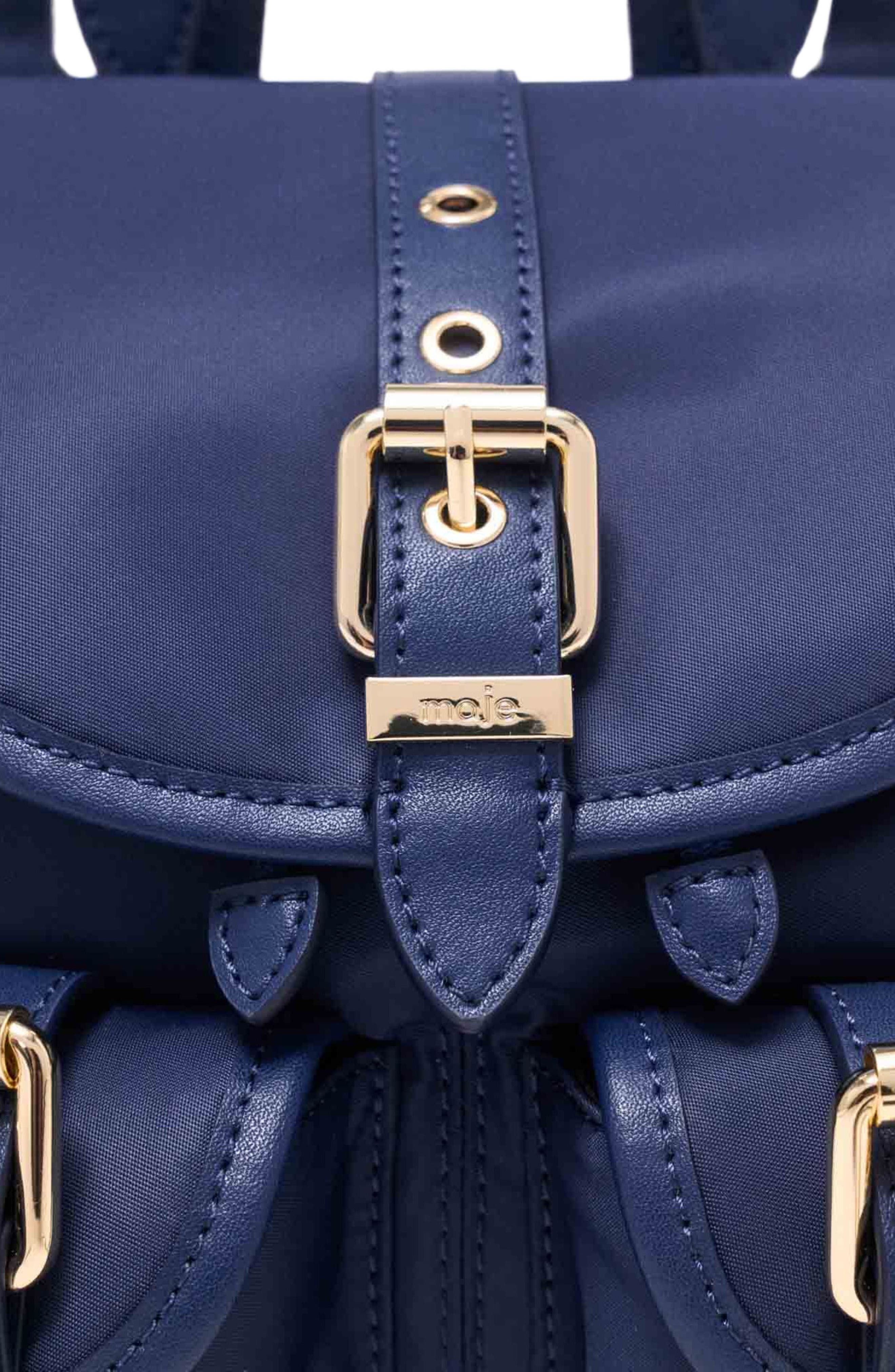 maje Mini leather and nylon backpack, Alternate, color, Marine Blue