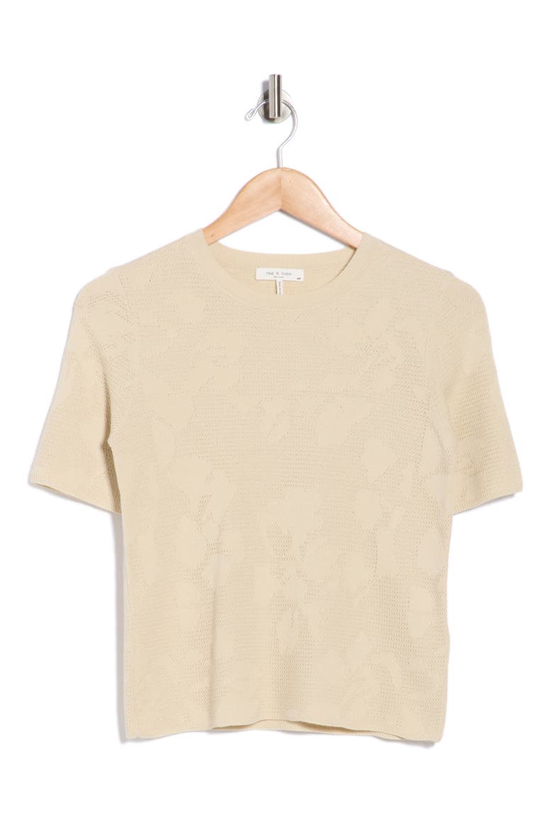 Pam Short Sleeve Cotton Jacquard Sweater, Alternate, color, TAN