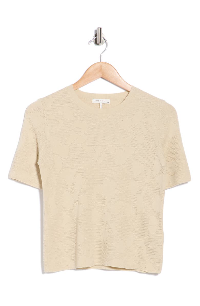 rag & bone Pam Short Sleeve Cotton Jacquard Sweater, Main, color, Tan