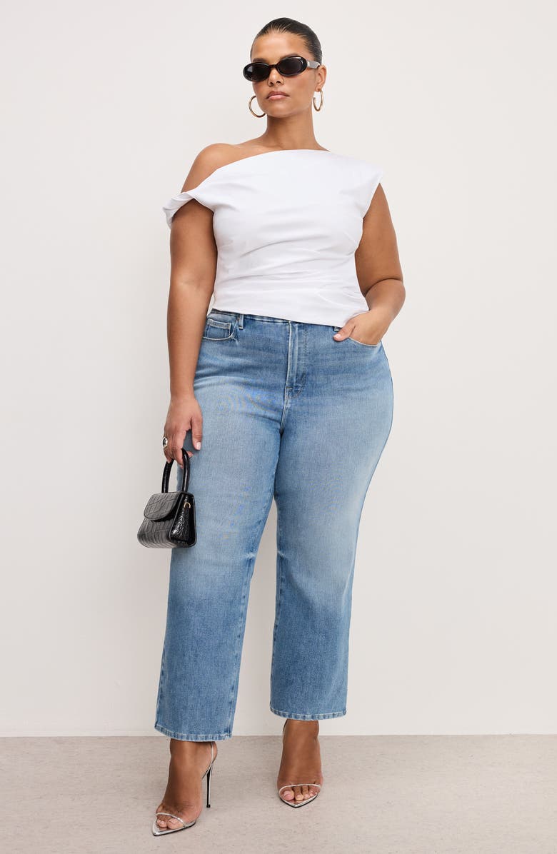 Good American Good Legs Soft-Tech High Waist Ankle Straight Leg Jeans, Alternate, color, Indigo1012