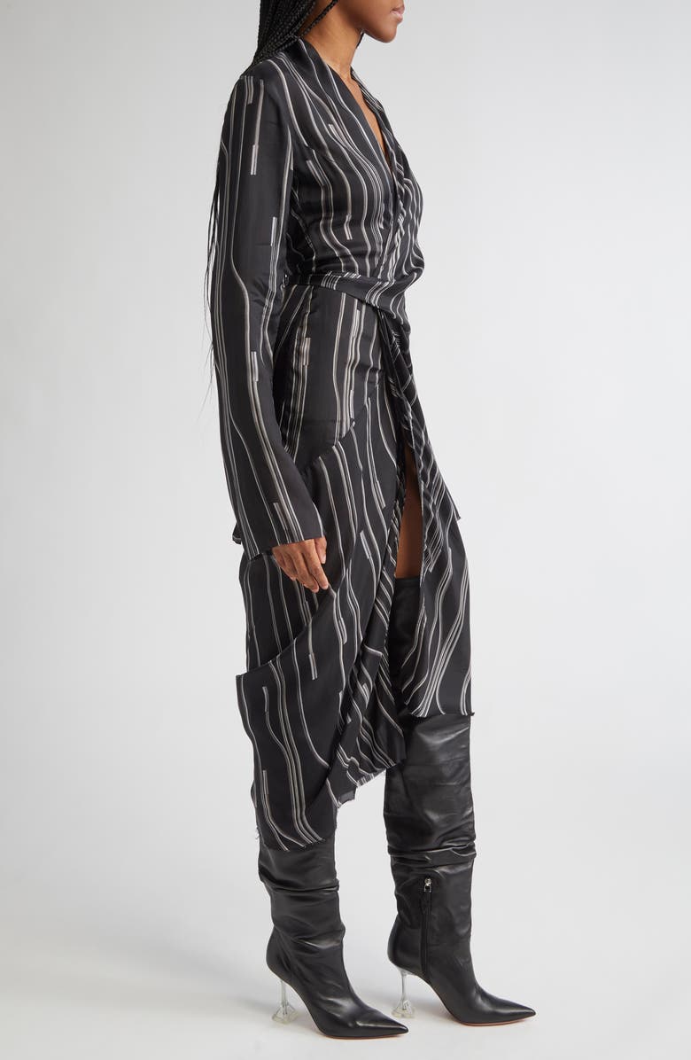 Rick Owens Long Sleeve Satin Wrap Dress, Alternate, color, Black/ Pearl