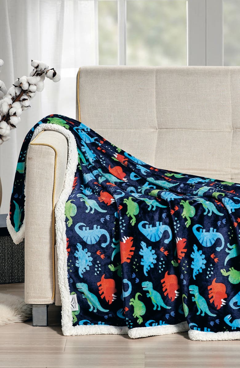 Luxury Home Dinosaur Plush Throw Blanket, Alternate, color, Navy