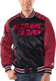 STARTER Men's Starter Black/Red Miami Heat Renegade Satin Full-Snap Varsity Jacket