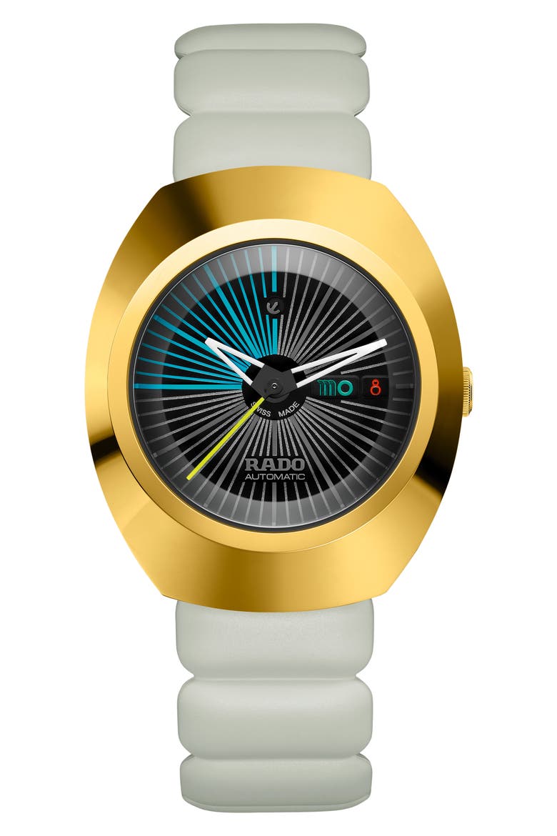 DiaStar Original x Tej Chauhan Automatic Rubber Strap Watch, 38mm, Main, color, GOLD