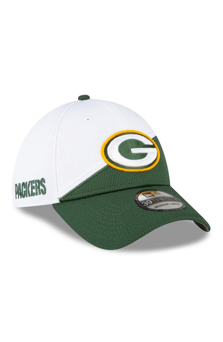 New Era Men's New Era  White/Green Green Bay Packers 2023 Sideline 39THIRTY Flex Hat, Main, color, White