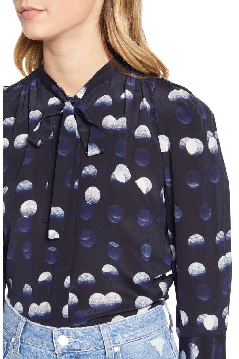 Touch Dots Tie Neck Silk Shirt, Alternate, color, MARINE