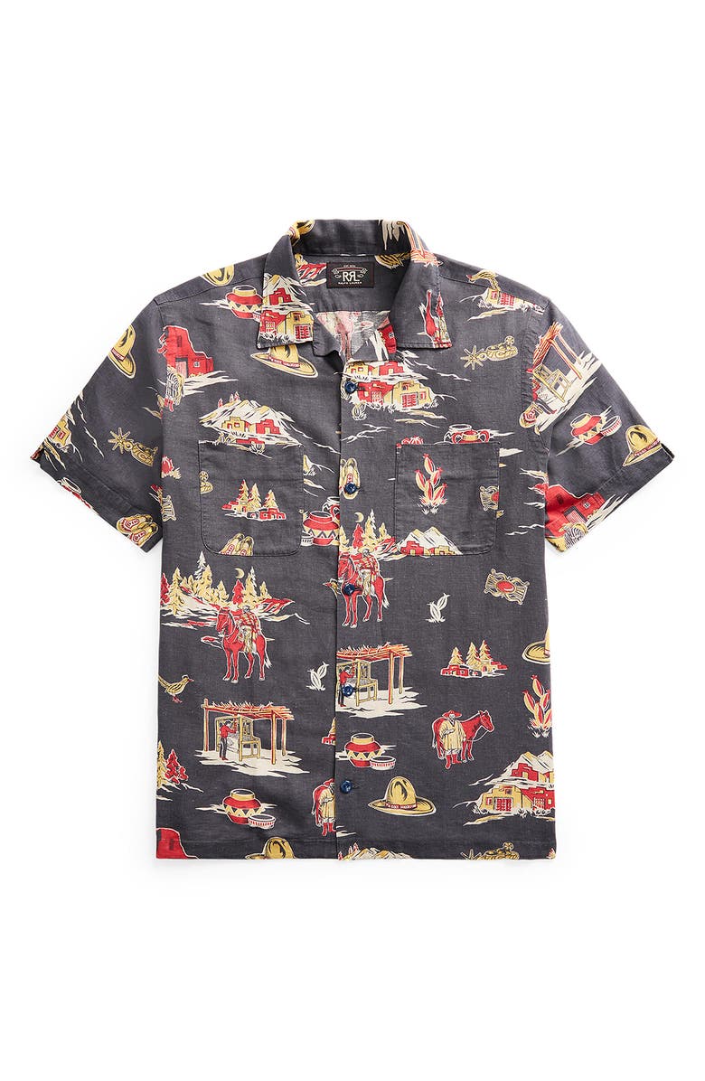 Double RL RRL Print Short Sleeve Camp Shirt, Main, color, 