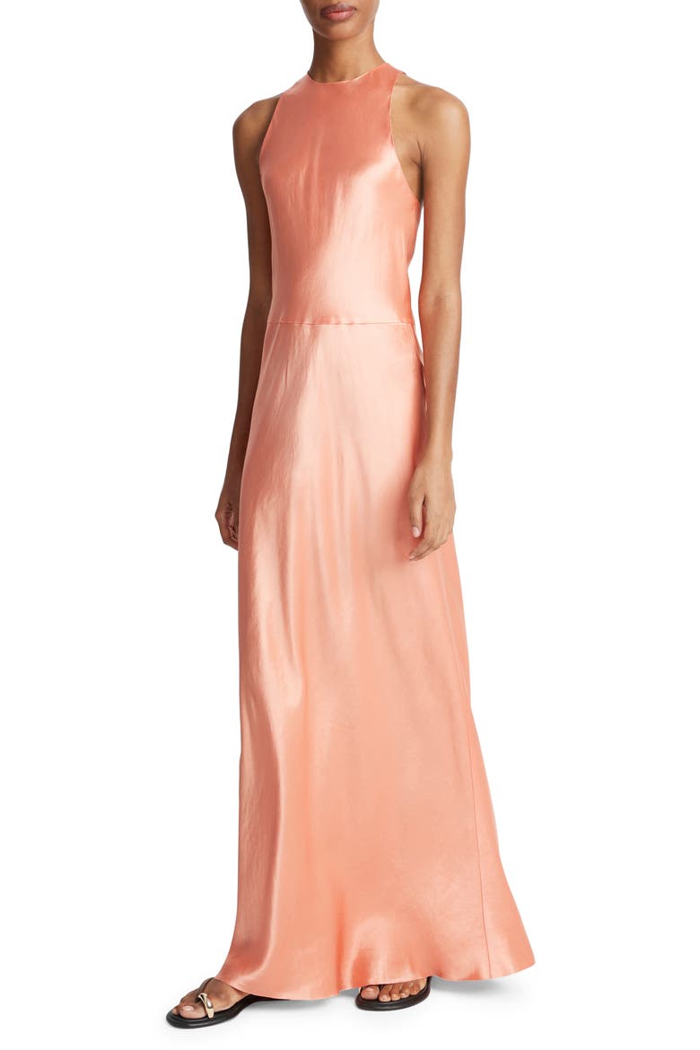 Lean Satin Dress, Alternate, color, CORAL