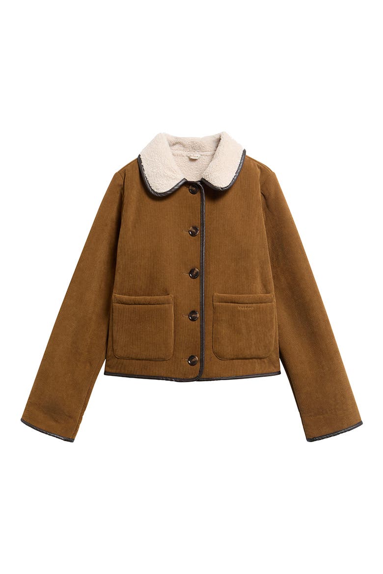 Penny Corduroy Jacket with Faux Shearling Trim, Alternate, color, TAN/ ECRU