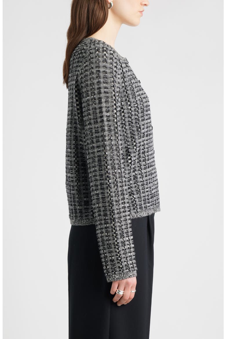 Textured Wool & Cashmere Cardigan, Alternate, color, BLACK- IVORY TEXTURE