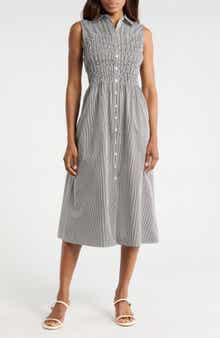 Avec Les Filles Smocked Sleeveless Shirtdress