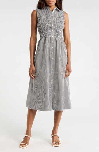 Avec Les Filles Smocked Sleeveless Shirtdress