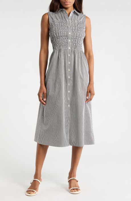 Avec Les Filles Smocked Sleeveless Shirtdress