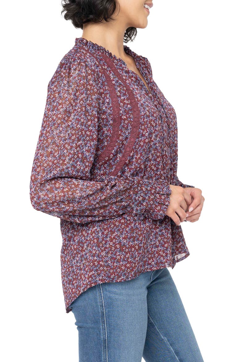 Floral Long Sleeve Button-Up Blouse, Alternate, color, BERRY DENIM DITSY FLORAL PRINT