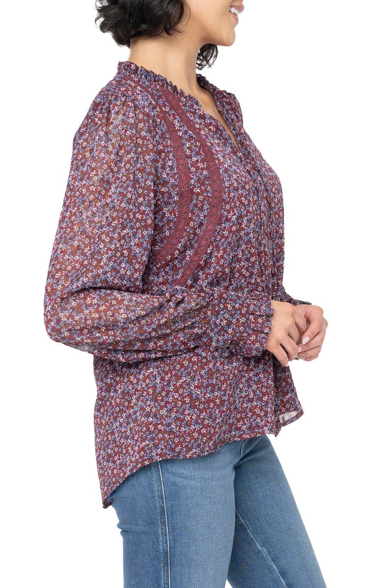 GIBSONLOOK Floral Long Sleeve Button-Up Blouse, Alternate, color, Berry/ Denim Ditsy