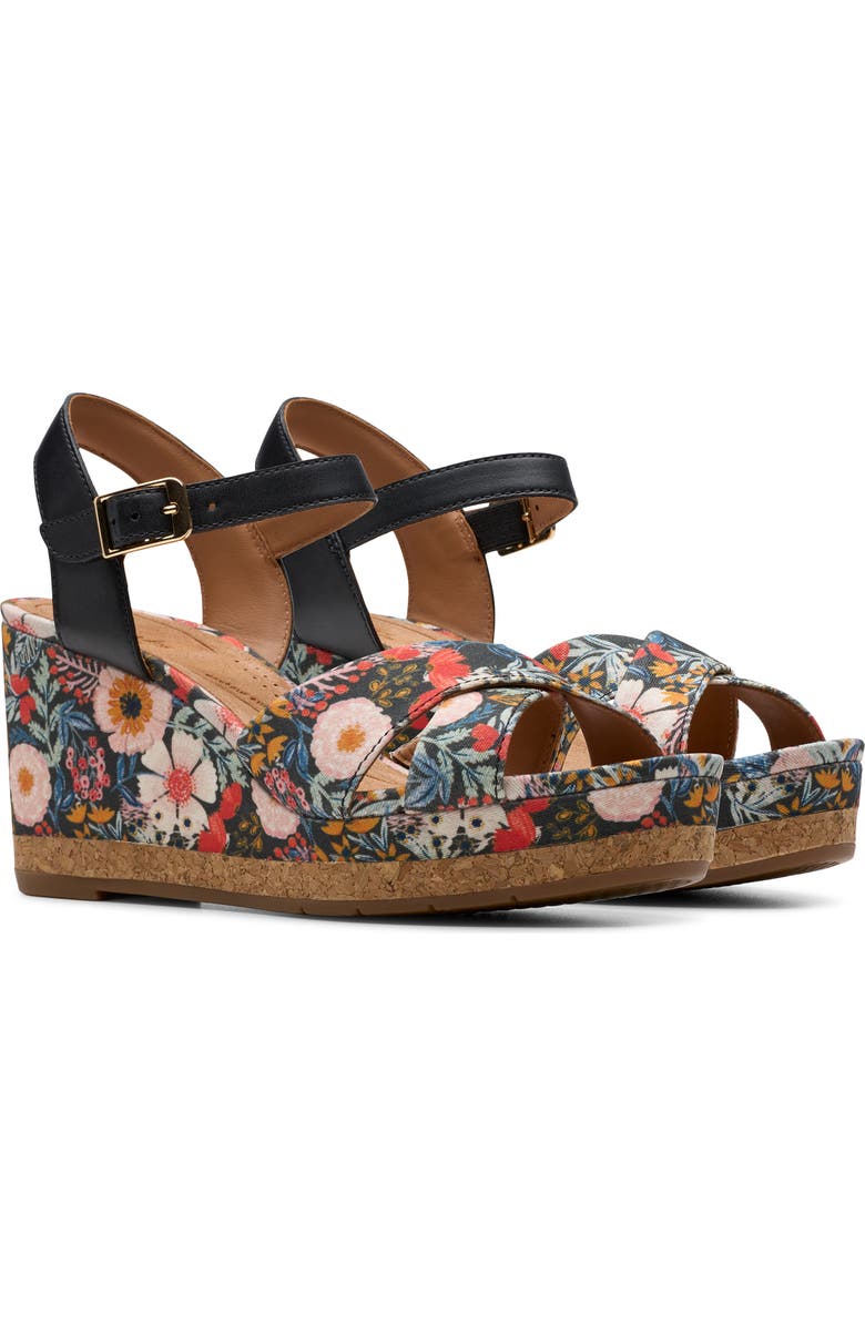 Clarks<sup>®</sup> Chicly Floral Wedge Sandal, Alternate, color, Black Print